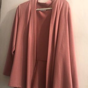 D & Co pretty pink rose jacket w/ peplum in back. Long sleeves.